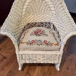 Antique Wicker Needlepoint Chair Children Or Doll 