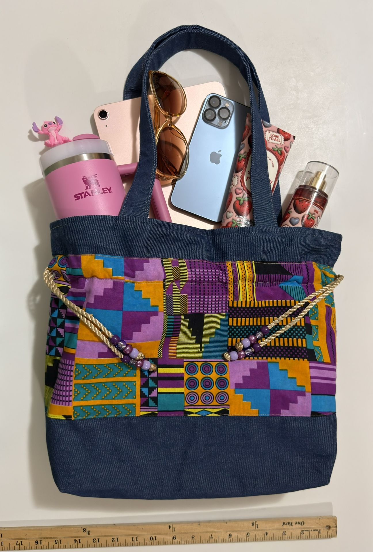 Multi Colored Drawstrings Tote Bag 16X18