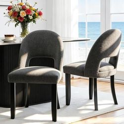 Dining Chairs Set of 2, Modern Farmhouse Upholstered Kitchen Chairs, Wooden Dining Room Chairs with Grey Linen Fabric