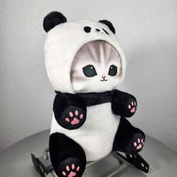 11" Mofusand Grey Cat In Panda Costume Plush 