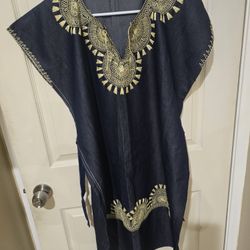 💥New Large size Mexican Hand Embroidered Women's Dress One Size Navy Blue ( reseda ca 91335)