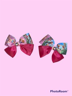 Pink Cartoon Character Hair Bows 1 Pair / Hablamos Español 