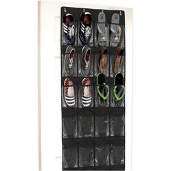 24 Pockets Crystal Clear Over The Door Hanging Shoe Organizer Black 64'' x 19”