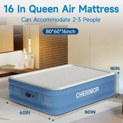 Queen Air Mattress with Built-in Pump, 1500 lbs Heavy Duty Support