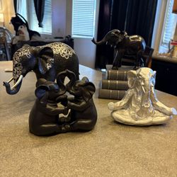 Elephant Decor 4 Statues & 2 Wall Pictures 