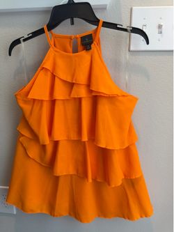 Worthington Women’s Small Orange Layered Ruffle Sleeveless Blouse Tank Top