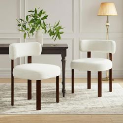 COLAMY Mid-Century Modern Dining Chairs, Upholstered w/Curved Backrest, Set of 2, Beige