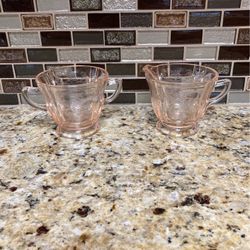 Pink Depression Glass cream and sugar set 