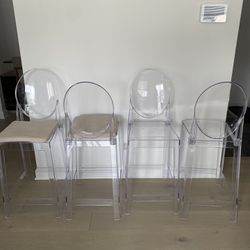 Clear Set of 4- 25" Seat Height Barstool Armless Chairs 