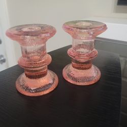Pink Glass Taper Candle Holders