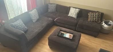 Large Dark Brown Sectional Sofa with Matching Ottoman