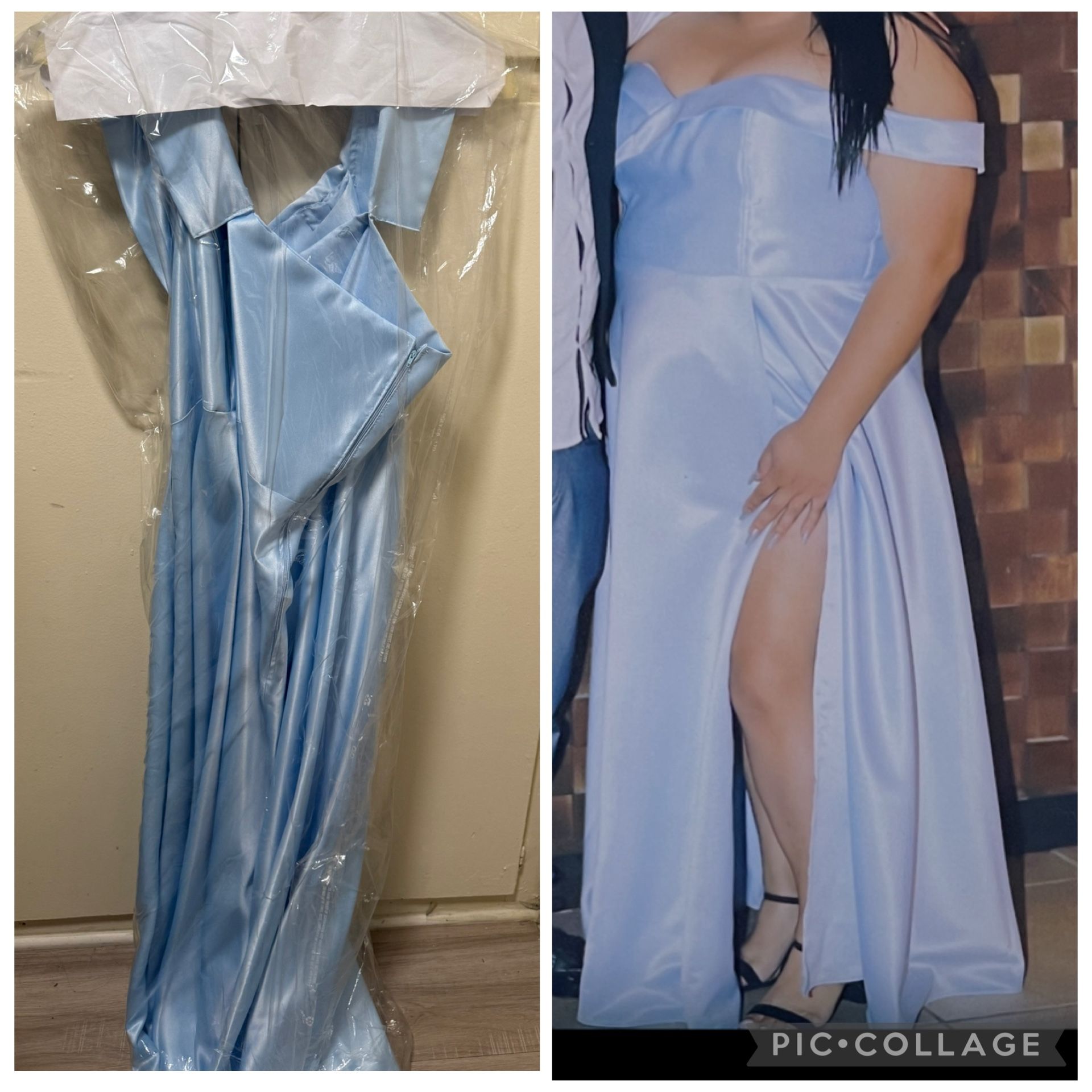 Light Blue Off-Shoulder Satin (2X)
