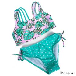 Sz 4/5 Cat & Jack Pink and Green Leaf & polka dot Print Bikini Bathing suit
