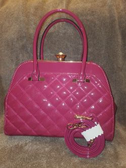 La Terre Fuchsia handbag with Gem Glasp Like New Vegan