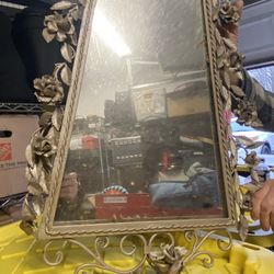 Vintage  Decorative Metal Filigree Framed Mirror 