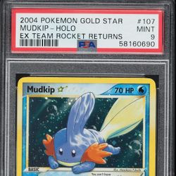 PSA 9 MINT Mudkip Gold Star 107/109 Ex Team Rocket Returns Holographic Holo Rare Pokémon Pokemon Card