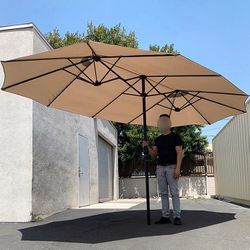 (Brand New) $95 Beige Large 15 FT Double Sided Umbrella Outdoor Patio Garden Yard (Weight base not included)
