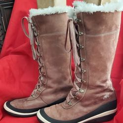 ❄️TIMBERLAND Women’s Suede Faux Fur Lined 14" tall Boots Brown Lace Up Size 10M.❄️