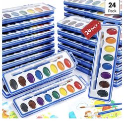 24 Pack Water Colors Paint Set for Kids, Washable Non-Toxic Watercolor Paints with Brushes – Water Color Set for Classroom, Parties & Art Activities