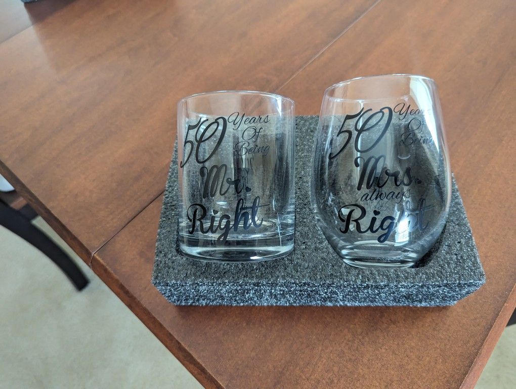 50th Wedding Anniversary Engraved Glasses
