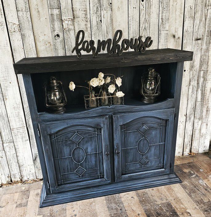 Beautiful Smokey Blue Display Cabinet/hutch /coffee Station /tv Stand 