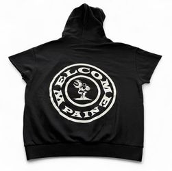 Welcome Pain black cut off hoodie with "Welcome Pain" seal logo Size XL