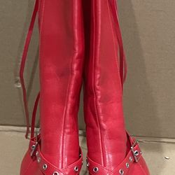 Fashion Nova Knee High Heeled Red Boots Size 7 