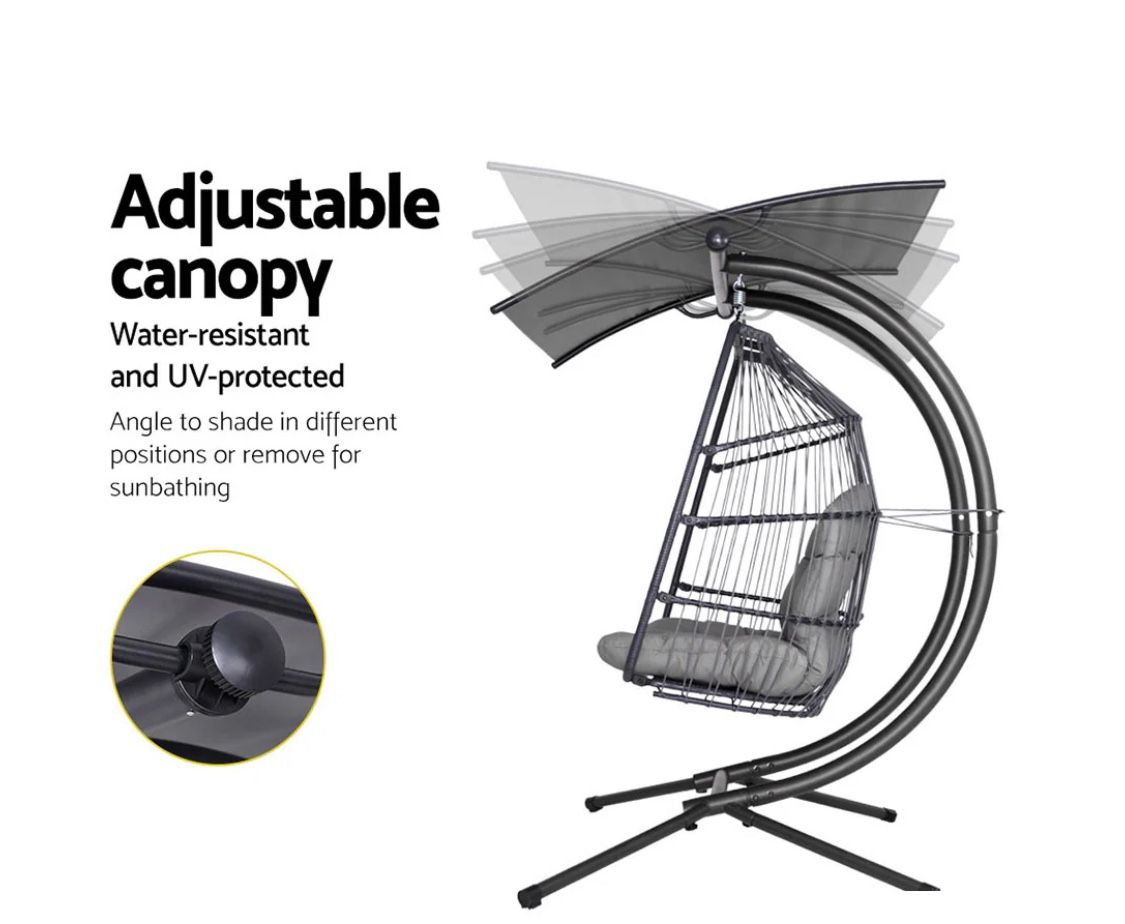 Double Egg Chair w/Stand,700LBS Loveseat Rattan Swing Chair, UV Resistant Cushions with Armrests and Headrest, Thick Steel Frame Hammock W/canopy Used