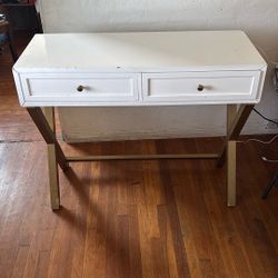 White And Gold Desk With 2 Drawers 