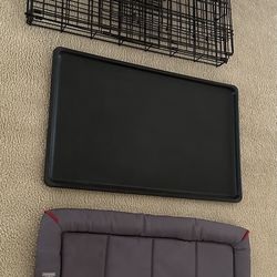 21”H x 19”W x 30”L Double Door Folding Dog Crate (Top Paw) + Plastic Liner Tray + Custom Kong Cushion 