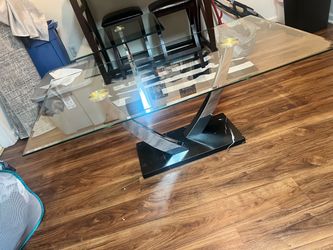 Tempered Glass Top Coffee Table with Chrome & Marble Base