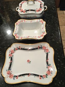 Porcelain Serveware Set with Rose Floral Pattern