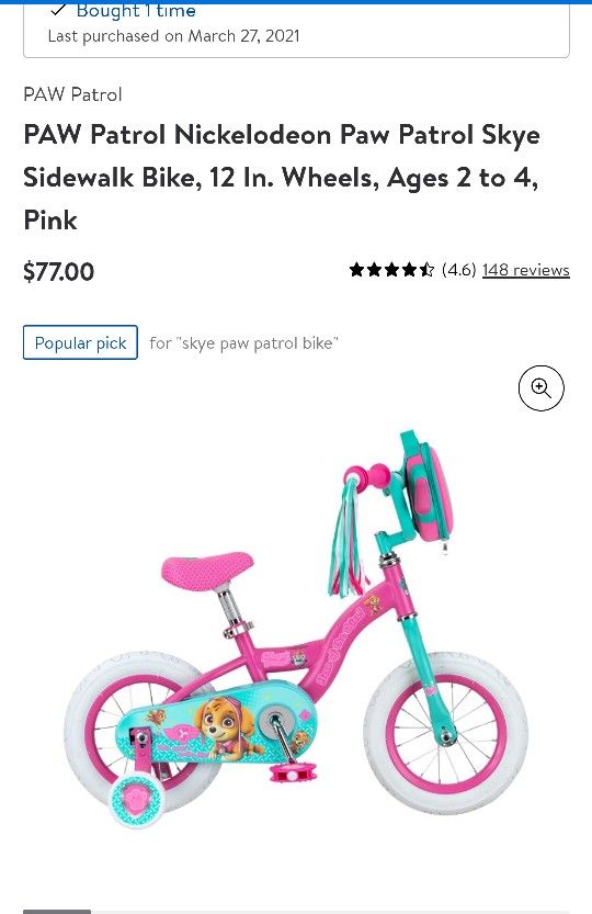 Paw Patrol Skye Toddler Bike & Helmet