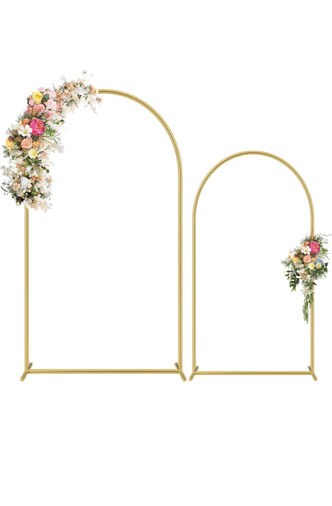 Set of 2 Gold Metal Wedding Arch Backdrop Stand (7.2FT and 6FT) Balloon Arched Frame Backdrop Stand for Parties, Wedding Birthday Baby Shower Graduati