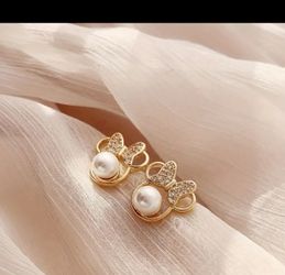 New Disney Minnie Mouse Bow Head Design Stud Earrings Alloy Jewelry Embellished
