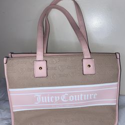 Juicy Couture Tote Bag Purse The Fashionista pink tan sand tone shoulder straps