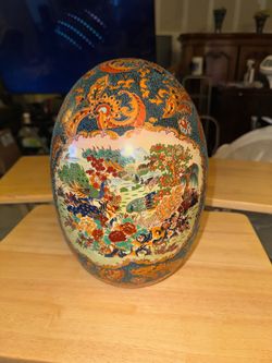 Large Hand-Painted Asian Porcelain Egg