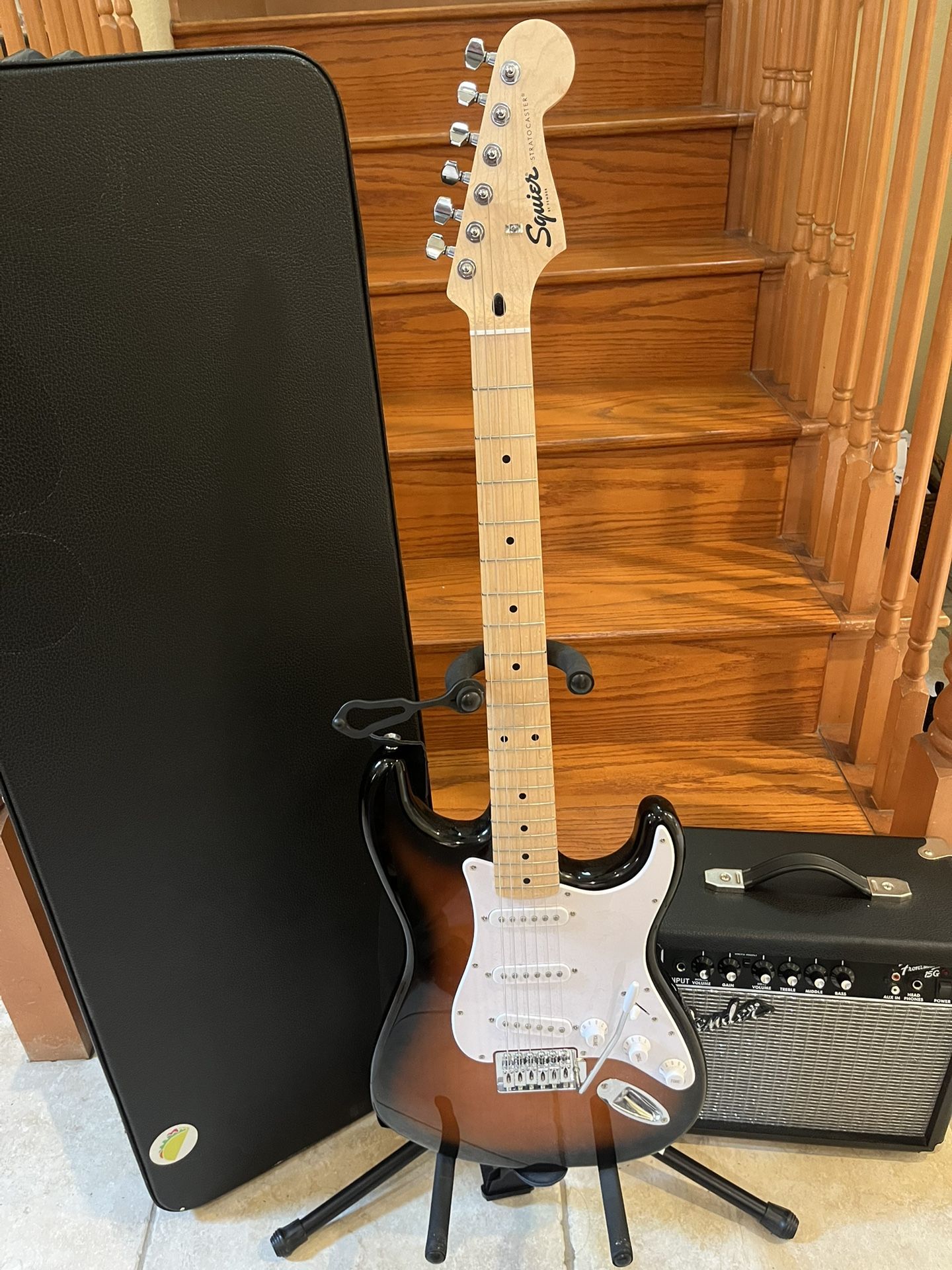 Squier Stratocaster Guitar (Brand New) W/ Hardshell Case, Fender Amp