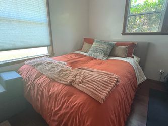 FREE - 20 year old pillow top queen bed with broken wood ledge frame