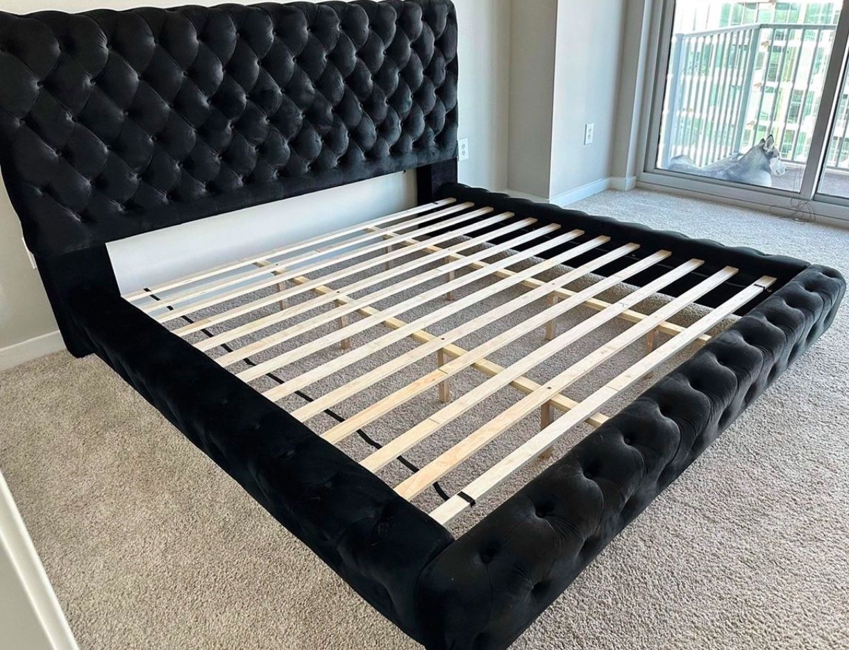New King Size Black Platform Bed Frame