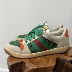 GUCCI  Nubuck Monogram Web Mens Screener Sneakers Sz Us 11 Green/ Orange 