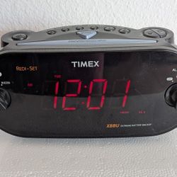 TIMEX Clock Radio Black Red LED Digital AM FM Electric Battery Backup 