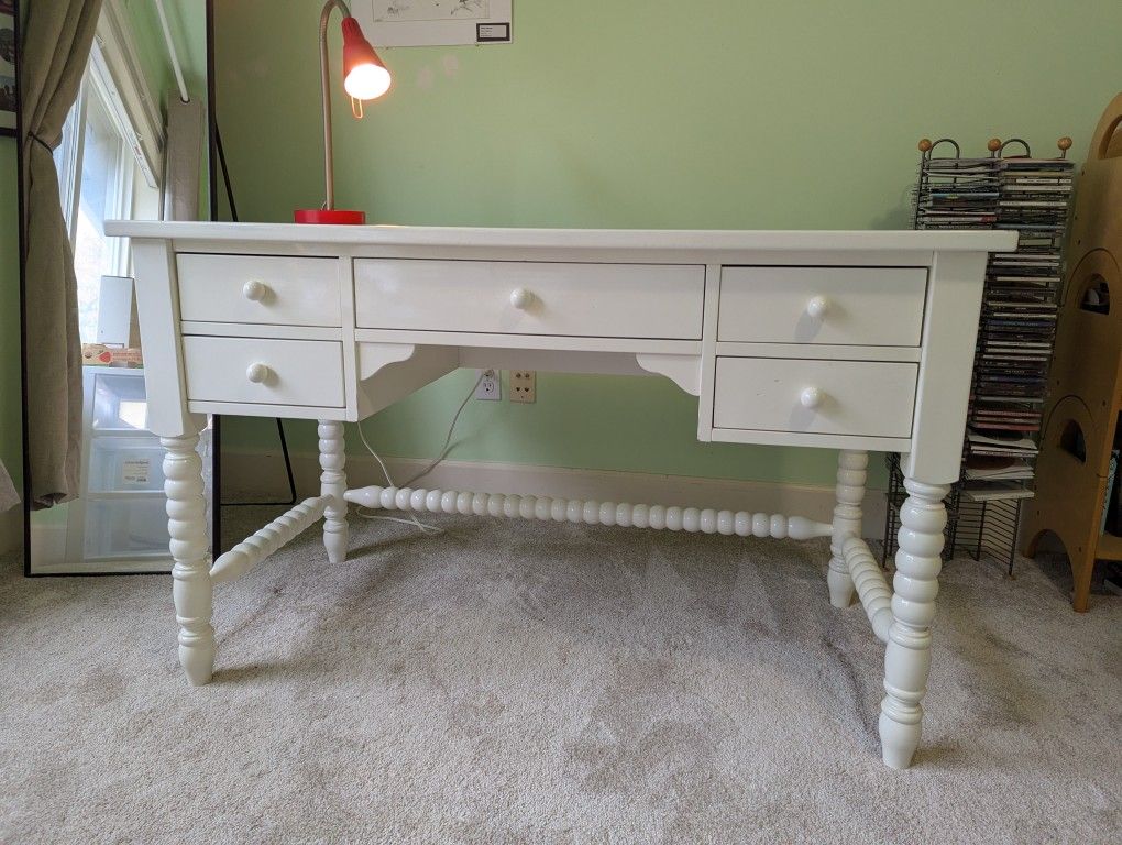 ✨ Pottery Barn White Gloss Writing Desk – Solid Wood – EXCELLENT CONDITION