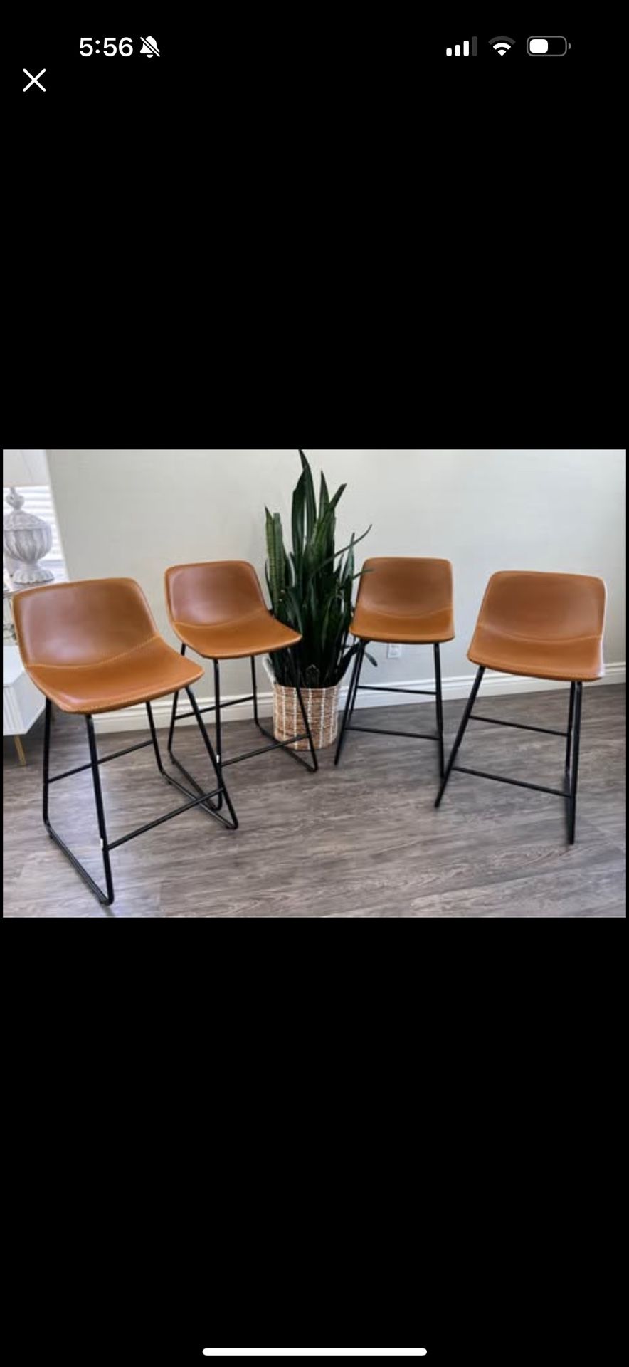 LUE BONA Bar Stools Set of 4, 24" ALX Faux Leather Barstools, Modern Counter Height Stools with Back