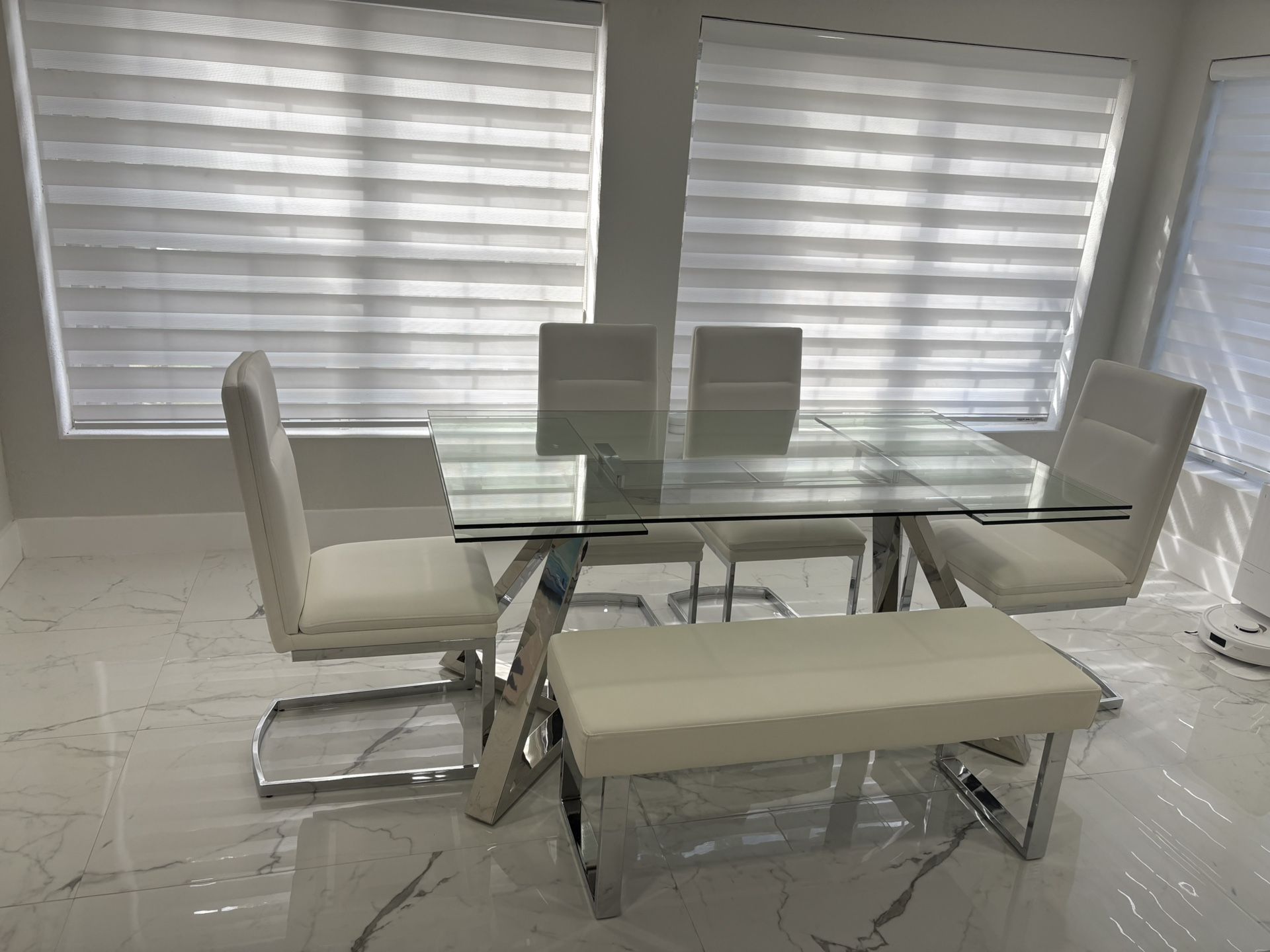 Extendable Metal And Glass Table Set