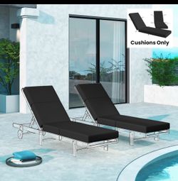 Outsunny Set of 2 Chaise Lounge Cushion, 4" Thick Outdoor Lounge Chair Cushions with Ties for Patio, 21" x 72 ", Gray
