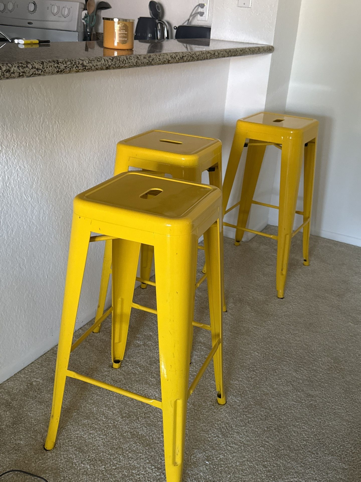 4 Yellow Bar Stools 30inches
