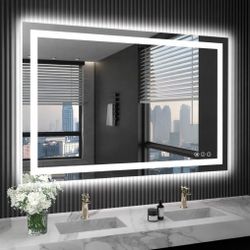 LED Mirror- 48 x 32 LED Touch Button Bathroom Vanity Mirror, Switchable Color LED with Defogger 48x32