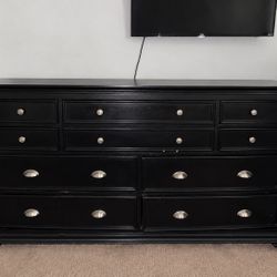 Heavy wood Dresser and 2 side tables 