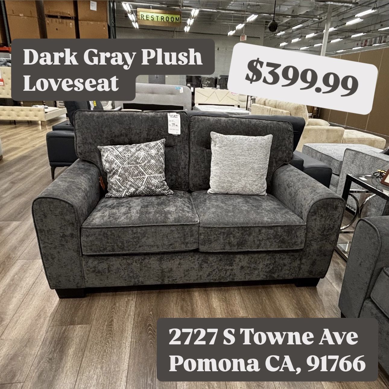 Dark Gray Plush Loveseat